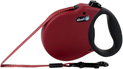 Alcott Adventure Retractable Reflective Belt Leash, 10' Long, Extra Small for Dogs Up to 25 lbs, Red with Black Soft Grip Handle