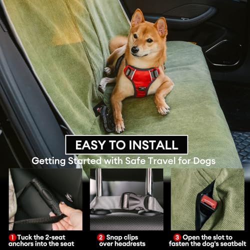 FUNNY FUZZY Dog Car Seat Cover for Back Seat, Back Seat Pet Cover for Dogs Waterproof, Scratchproof Dog Backseat Cover, Non-Slip Bench Car Seat Protector, Universal Fit Most Cars, SUVs, Trucks, Green - Image 4