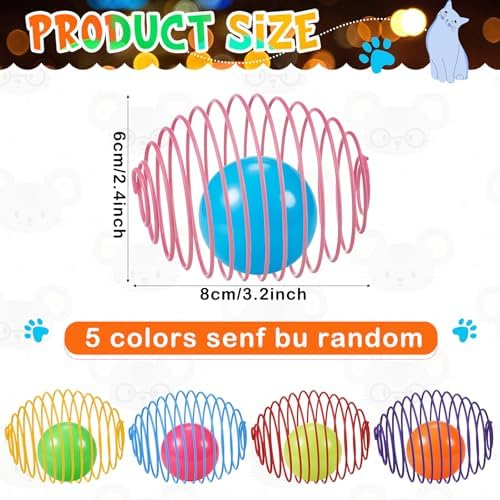 Jecery 5 Pcs Cat Toys Spring,Glow Ball,Multicolor - Image 2