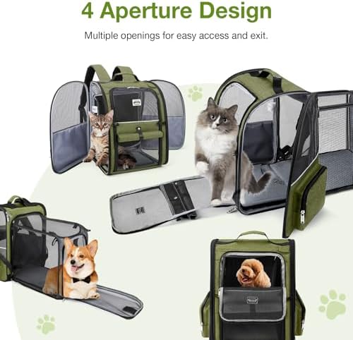 Large Cat Backpack Carrier Expandable Pet Carrier Backpack for Small Dogs Medium Cats Fit Up to 18 Lbs, Dog Backpack Carrier, Foldable Puppy Backpack Carrier for Travel, Hiking,Dark Green - Image 5