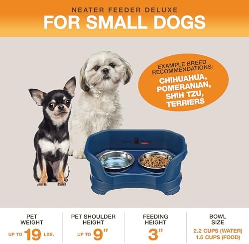 Neater Pet Brands Neater Feeder Deluxe Mess Proof Dog Bowls Elevated for Small Dogs Under 19 lbs, Made in USA, No Spill Raised Dog Food Bowl Stand Feeding Station, Food and Water Bowl Set, Dark Blue - Image 2