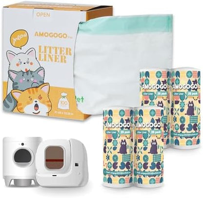 Self-Cleaning Litter Box Liner Bags, Compatible with PETKIT Pura Max & X, Leak-Proof Replacement Waste Bags, 100 Count Cat Litter Trash Bags with Drawstring, 21.8" x 12.4" by AMOGOGOPET