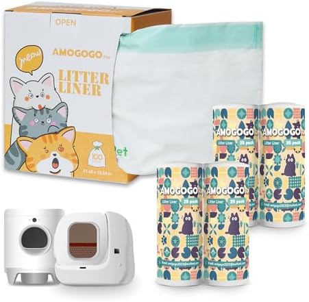 Self-Cleaning Litter Box Liner Bags, Compatible with PETKIT Pura Max & X, Leak-Proof Replacement Waste Bags, 100 Count Cat Litter Trash Bags with Drawstring, 21.8" x 12.4" by AMOGOGOPET