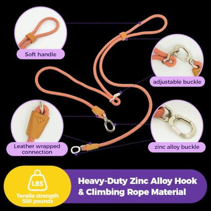 Hands-Free Double Dog Leash 2-in-1 Convertible for Walking & Jogging Orange - Image 5