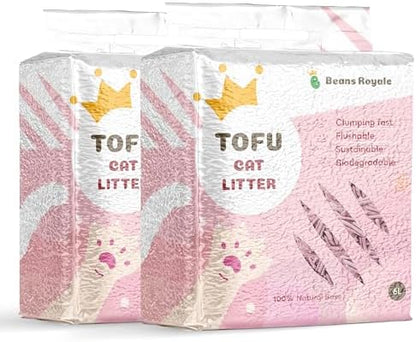 2pcs Pack (6L x 2) Tofu Cat Litter, Clumping Kitty Litter, Flushable,Pea Fiber,Dust Free, Odor Control, Low Tracking, Lightweight by BeansRoyale
