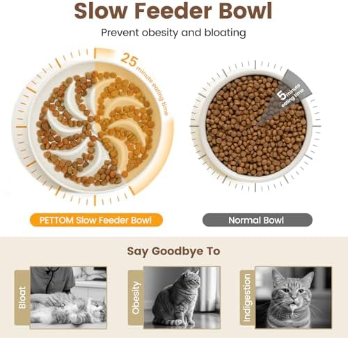 PETTOM Slow Feeder Cat Bowl with Stand, Ceramic Slow Eating Cat Bowl with Higher Edges, Elevated Cats Food Bowls for Dry and Wet Food Anti-Vomiting Puzzle Feeder for Healthy Eating Diet - Image 2