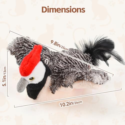 LIFLIX Flappy Bird Cat Toy, Simulated Chirping Flapping Wings Bird, Interactive Catnip Toys, Plush Kitten Exercise Toys for Indoor Cats, Woodpecker(No Flying) - Image 2