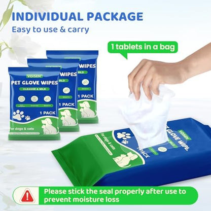 VOISEN 48 Pcs Pet Glove Wipes for Dogs, Pet Cleaning Gloves - Image 6