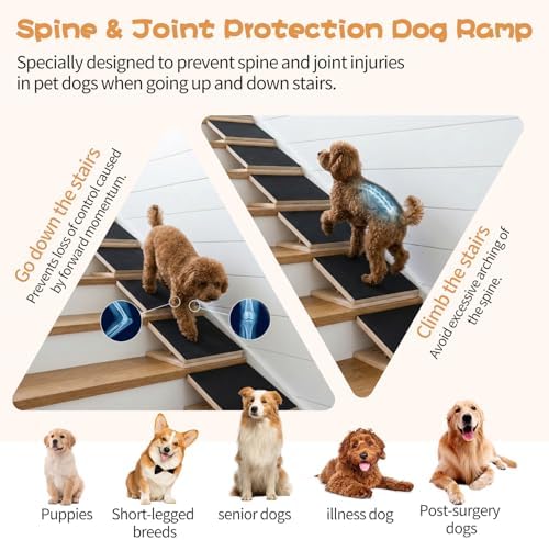 2-Pack Wood Dog Ramp for Stairs with Anti-Slip Rubber Mat, Adjustable Height Wooden Stair Wedges for Puppies Going Up and Down Stairs, Elderly Dog Stair Assist, Dog Door Ramp - Image 4