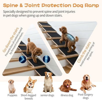 2-Pack Wood Dog Ramp for Stairs with Anti-Slip Rubber Mat, Adjustable Height Wooden Stair Wedges for Puppies Going Up and Down Stairs, Elderly Dog Stair Assist, Dog Door Ramp - Image 4