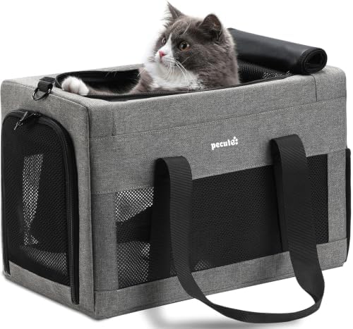 Pecute Airline Approved Cat Carrier, Pet Carrier Soft-Sided, Portable Dog Carrier with Stable Structure, TSA Approved Pet Carrier for Pets Less Than 12lbs, Cat Carrier Bag Suitable for Travel, Gray by pecute