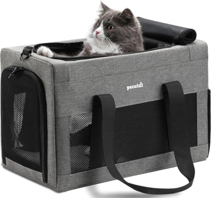 Pecute Airline Approved Cat Carrier, Pet Carrier Soft-Sided, Portable Dog Carrier with Stable Structure, TSA Approved Pet Carrier for Pets Less Than 12lbs, Cat Carrier Bag Suitable for Travel, Gray by pecute