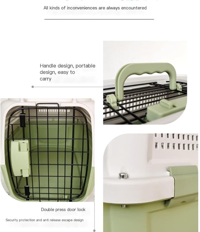 Cat and Dog Bags Pet Air Box with Skylight Pet Checked Box Outing Portable Box Cat Cage Dog Car Transport Box Air Box Pet Travel Bags(Green,A)