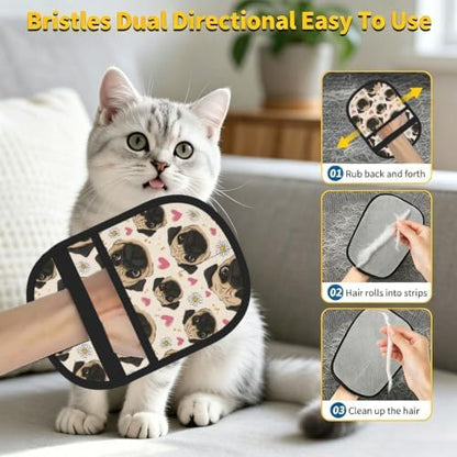 Pug Dog Face Pink Heart Daisy Flower Pet Hair Removal Glove For Cats Dogs - Image 7