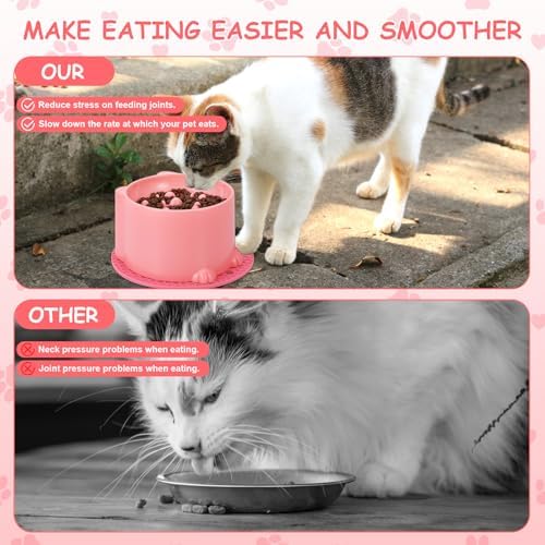 2 Pcs Raised Slow Feeder Cat Bowl, Plastic Elevated Cat Slow Feeder Bowl with Anti-Skid Mat, Raised Slow Cat Feeder for Dry and Wet Food (Green＆Pink) - Image 5