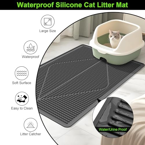 Mofason Rubber Cat Litter Box Mat, Black Silicone Litter Catcher Mat - Image 4
