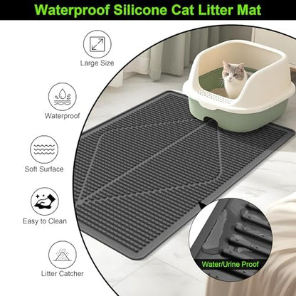 Mofason Rubber Cat Litter Box Mat, Black Silicone Litter Catcher Mat - Image 4