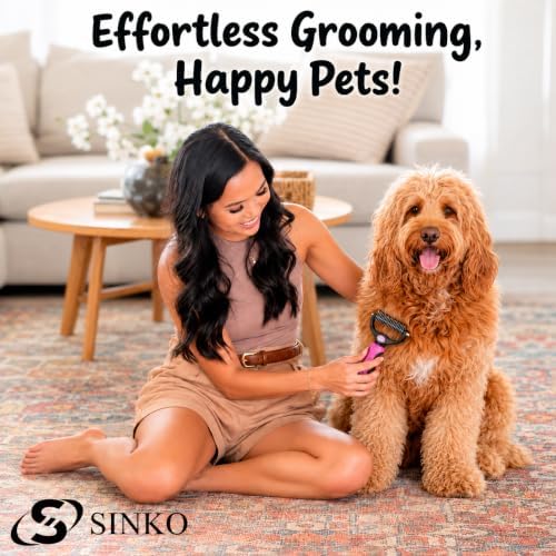 Sinko Shedding Brush For Dog and Cat, Undercoat Rake with Extra Wide Double-Sided Stainless Teeth for Detangling, Deshedding, Brushing & Removing Shed Fur, Knots, Mats, and Tangles in Pets (Pink) - Image 6