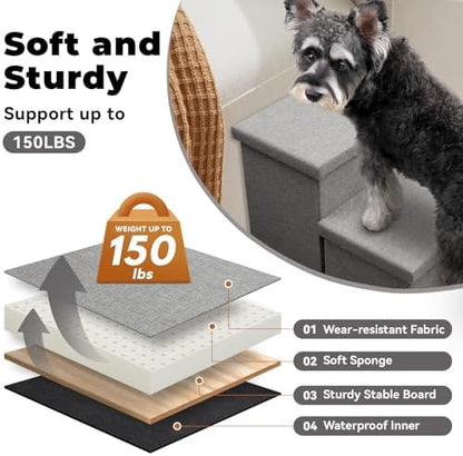 Zerbuger Dog Stairs with Storage, Grey 2 Steps Dog Ramp with Condo for Bed - Image 5