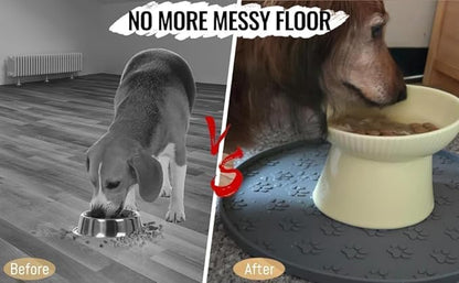 Dog Food Mat - Waterproof Silicone Dog Mat for Food and Water, Pet Food Mat with Edges for Protecting Floors (1Pack Cream)