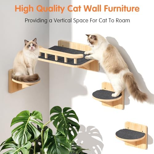 Cat Wall Shelves with 3 Steps, Floating Cat Shelves for Wall with Wide Perch, Modern Wood Wall Mounted Furniture up to 15lbs, Climber Shelf for Small/Medium Cats Sleeping,Jumping, Playing - Image 5