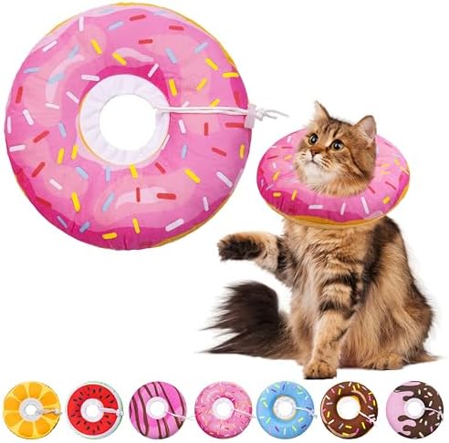 Seyezo Cat Cone Collar, Adjustable Cat Recovery Cone, Donut Pink, Large by Seyezo