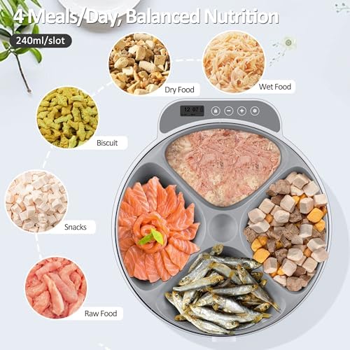 Automatic Cat Feeder Wet Food, Battery Operated Auto Feeder 4 Meals with 2 Ice Packs, Digital Cordless Pet Fresh Food Bowl for Cats Small Dogs with Programmable 12H/24H Format Timer-(Battery Included) - Image 5
