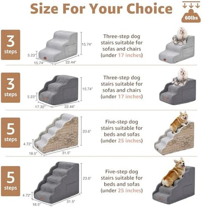 Woochpet 3-Tier Dog Stairs for Beds Foam Ramp Stairs for Couch Light Grey - Image 6