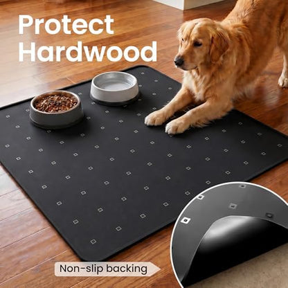 Silicone Pet Feeding Mat, 26x26 Inch Waterproof Dog Bowl Mat – Non-Slip, Machine Washable, Thin 0.23 Inch Edge for Messy Eaters, Protects Hardwood & Tile Floors, Black - Image 4