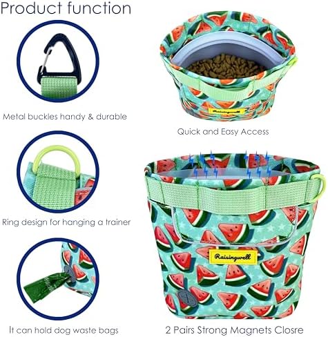 Raisingwell Dog Treat Pouch for Pet Walking and Training with Clicker 2 Cup Silicone Bag Small Fanny Pack Holder for Puppy Snack Dispenser Kit for Leash and Outdoor Use (Watermelon) - Image 4