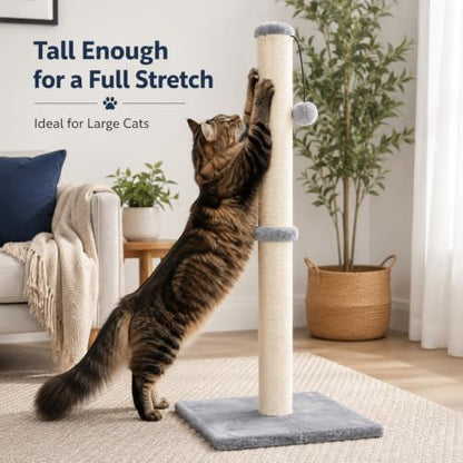 Dimaka 34" Tall Cat Scratching Post for Large Cats and Kittens, High Vertical Scratcher with Premium Natural Sisal Rope and Interactive Hanging Ball for Indoor Cat(Grey, 34 inches for Large Cats) - Image 4