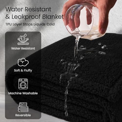 Waterproof Pet Blankets for Medium Dogs Small Cats Black Calming Pets Sherpa Blanket Fluffy Bed Sofa Couch Covers Puppy Leakproof Washable Cover for Warm-Black,M-57x40in - Image 2