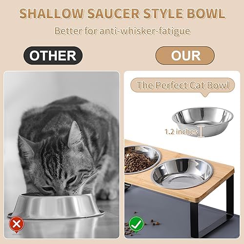 Upgraded Elevated Cat Bowls with Food Mat,15°Tilted Stand Anti Vomiting Raised Cat Dishes for Food and Water,2 Stainless Steel Bowls for Cats and Puppy - Image 2