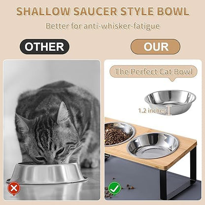 Upgraded Elevated Cat Bowls with Food Mat,15°Tilted Stand Anti Vomiting Raised Cat Dishes for Food and Water,2 Stainless Steel Bowls for Cats and Puppy - Image 2