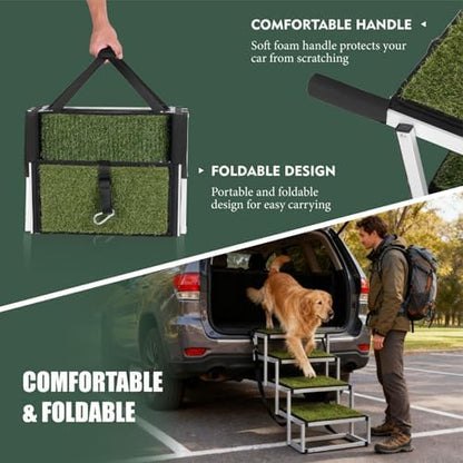 Dog Stairs for Car,Portable Pet Stairs for Large/Small Dogs with Non-Slip Surface & Reinforced Design,Dog Ramp for Car SUV, Truck, Sofas, Bed,Lightweight Yet Sturdy Supports Up to 250lbs (Green) - Image 2