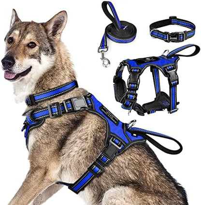 WINSEE All-in-One Reflective Dog Harness, Collar & Leash Set, No Pull with Adjustable Buckles, X-Large, Dark Blue by WINSEE