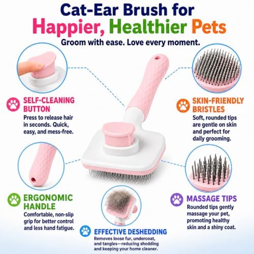 Self-Cleaning Slicker Brush, Dog Cat Bunny Pet Grooming Shedding Brush, Easy to Remove Loose Undercoat, Pet Massaging Tool Suitable for Pets with Long or Short Hair (Baby Pink) - Image 3