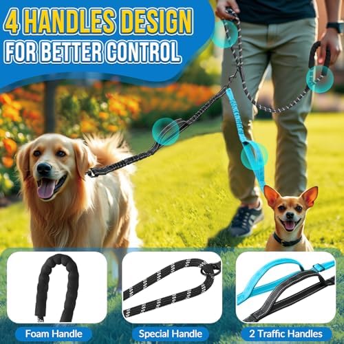 AUTOWT Double Leash for Two Dogs, No Tangle 360° Swivel Dual Dog Leashes with 4 Handles, Super Lightweight for Puppy, Reflective Adjustable Strap and Shock Absorbing Bungee - Image 2