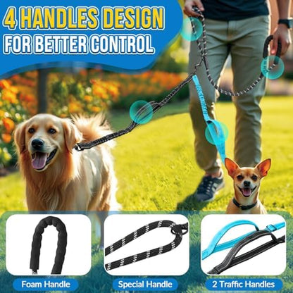 AUTOWT Double Leash for Two Dogs, No Tangle 360° Swivel Dual Dog Leashes with 4 Handles, Super Lightweight for Puppy, Reflective Adjustable Strap and Shock Absorbing Bungee - Image 2