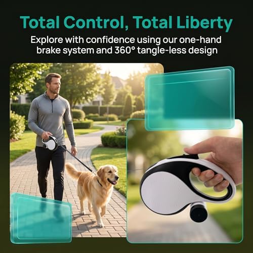 16FT Retractable Dog Leash for Dogs up to 66lbs, White - Image 3