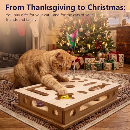 Wooden Cat Scratch Puzzle Enrichment Box,Interactive Cat Slow Feeder Maze Puzzle Toy,Durable Mental Stimulation Enrichment Toy.Relieve Boredom & Reduce Destructive Behaviors - Image 7