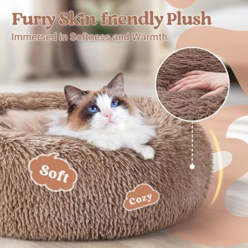 rabbitgoo Calming Cat Beds for Indoor Cats, 20 inches, Light Brown - Image 2