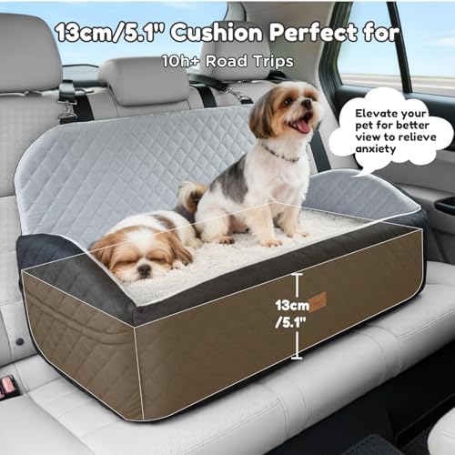 Gimars Upgrade Dog Car Seat with Reversible Long & Short Plush Seat Cushion for Small/Medium/Large Dogs Up to 60lbs, Detachable Washable Anti-Slip Dog Booster Seat with 5.1'' 28D Egg-Crate Foam, L - Image 2