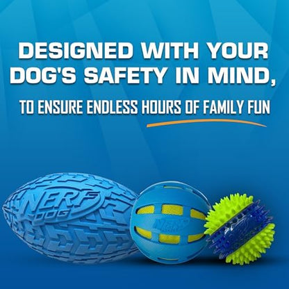 Nerf Dog Toy Gift Set, 3-Piece Set of Outdoor Dog Toys for Fetch, Includes Checker Crunch Ball, Spike LED Squeak Ball and Tire Squeak Football - Image 5