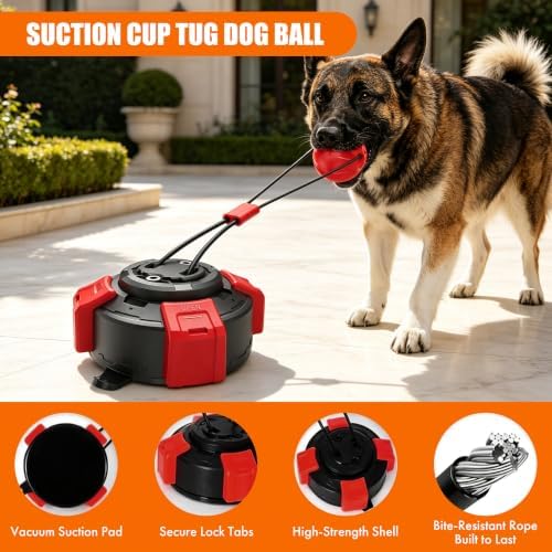 Suction Cup Dog Tug of War Toy for Aggressive Chewers, Interactive Self Play Chew, Puppy Teething Enrichment Puzzle for Mental Stimulation, Dogs Indoor Outdoor (red) - Image 3