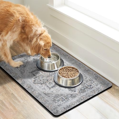 Dog Food Mats for Floors Absorbent, Pet Cat Food Mat - Non Slip Dog Bowl Mats for Food and Water, Eco-Friendly Boho Dog Placemats Feeding Mat Pet Supplies - Image 2