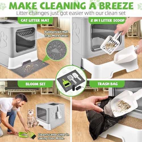 Covered Cat Litter Box, Extra Large Drawer Design with Dual Entry, Gray - Image 6
