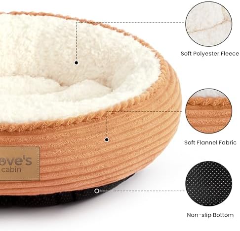 Love's cabin Round Donut Cat and Dog Cushion Bed, 20in Pet Bed for Cats or Small Dogs, Anti-Slip & Water-Resistant Bottom, Super Soft Durable Fabric Pet beds, Washable Luxury Cat Dog Bed Orange Stripe - Image 2