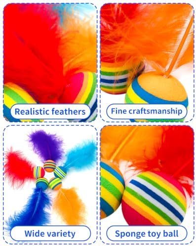 PET SHOW 20 Pack Cat Toy Balls for Indoor Cats 1.4inch with Feathers - Image 3