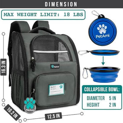 PetAmi Dog Backpack Carrier for Small Large Cat, Pet, Puppy, Ventilated Pet Hiking Backpack Travel Bag, Airline Approved Cat Backpack Carrier, Camping Biking Dog Bag Up to 18lbs Pet, Dark Grey - Image 2